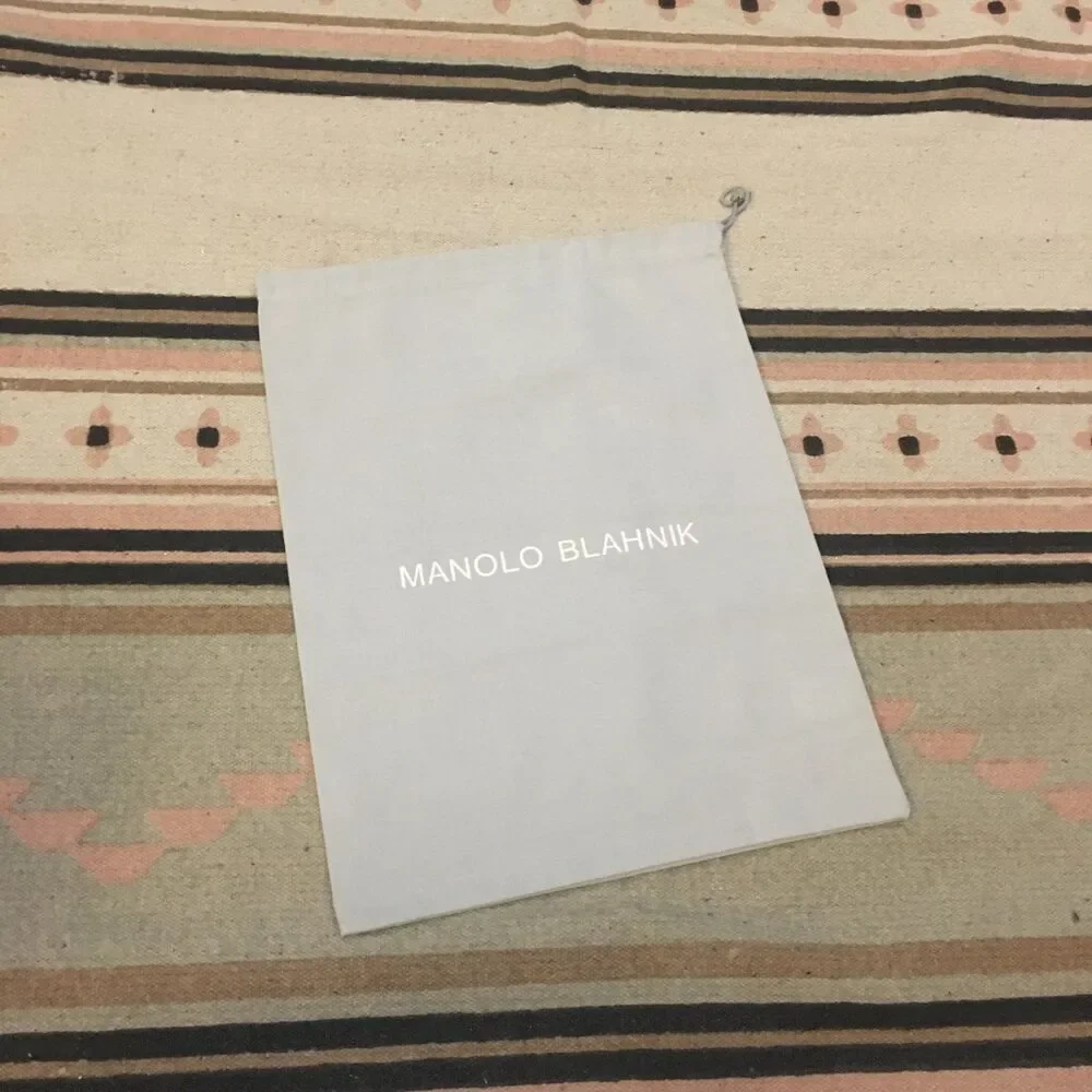 Manolo Blahnik 13” x 10” square gray drawstring dustbag garment dust bag